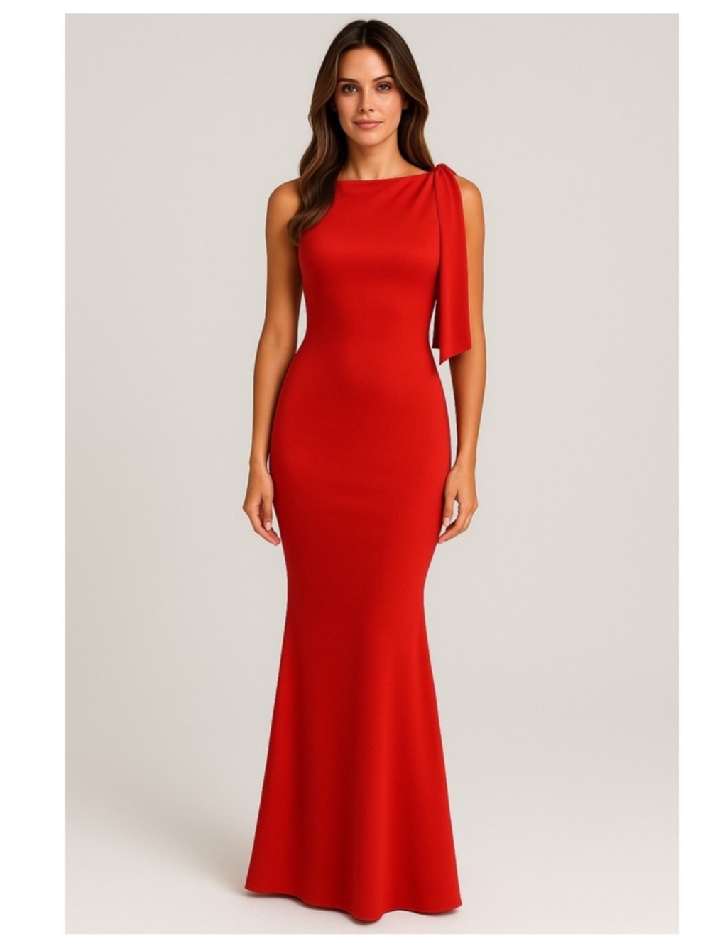 Commense Red One Shoulder Formal Gown, Sleeveless Maxi Dress, Evening Party XS